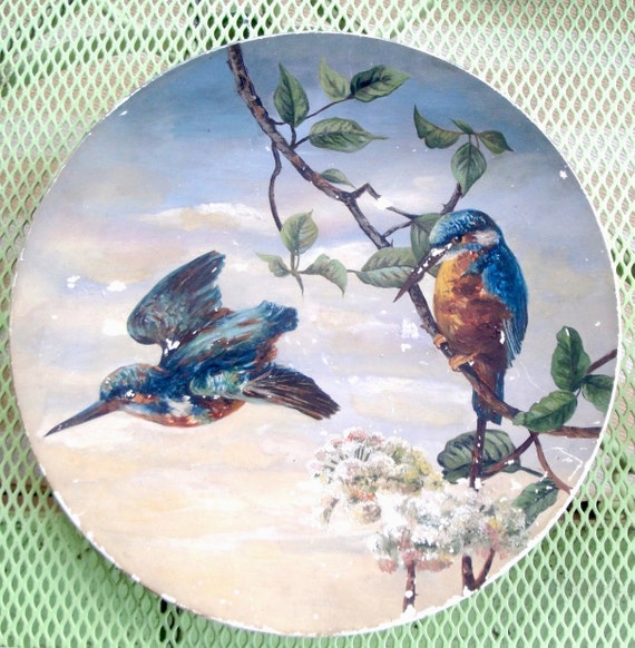 Antique Bird Plate Victorian Folk Art Parlor Style Art