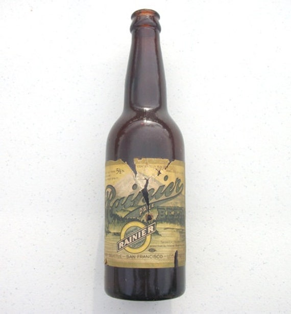 Old Rainier Pale Beer Bottle Dark Amber Brown Thick Glass by Rs4U