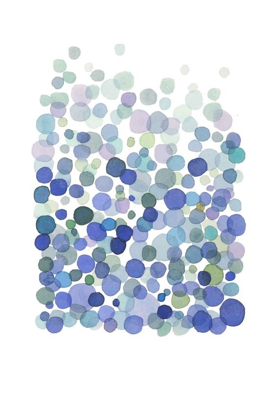 Bubbles blue dots Abstract Art painting by LouiseArtStudio