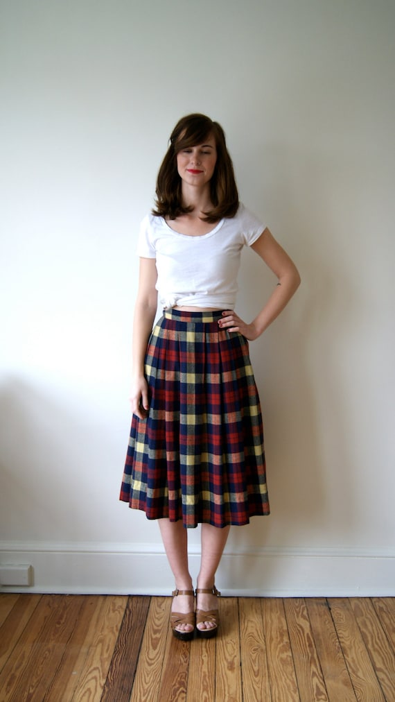 50's Skirt. Preppy Plaid Skirt. High Waist Skirt. Pleated