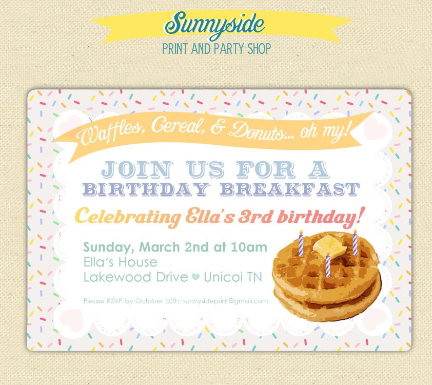Birthday Breakfast Invitation Waffles by sunnysideprintparty