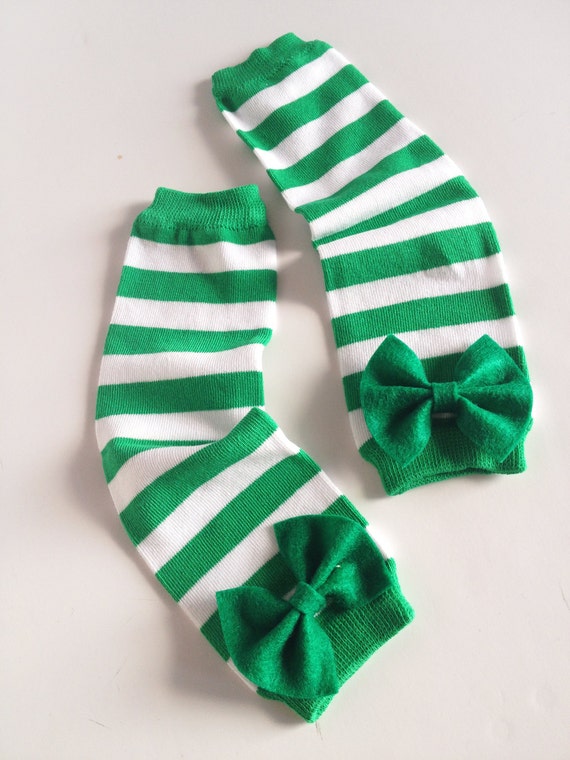St Patrick's Day Green and White Striped baby leg by kakabaka