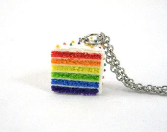 Rainbow Cake Necklace, Miniature Food Jewelry, LGBT Jewelry, Kawaii Dollhouse Necklace