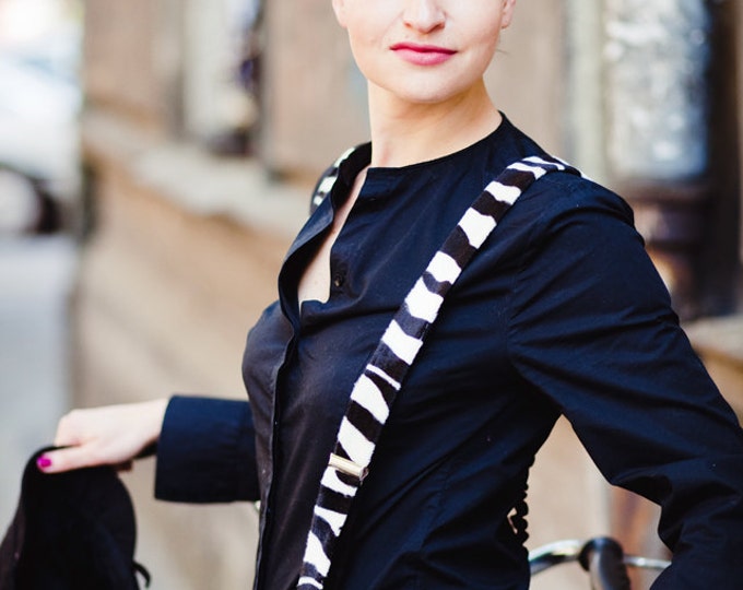 Velvet Womens Suspenders with zebra pattern, Black White Suspenders, girlfriend gift, Womens Suspenders, Black&White accessories