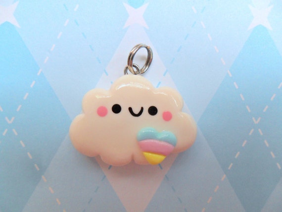 Kawaii Cloud Charm Cute Polymer Clay Pendant Fun by JollyCharms