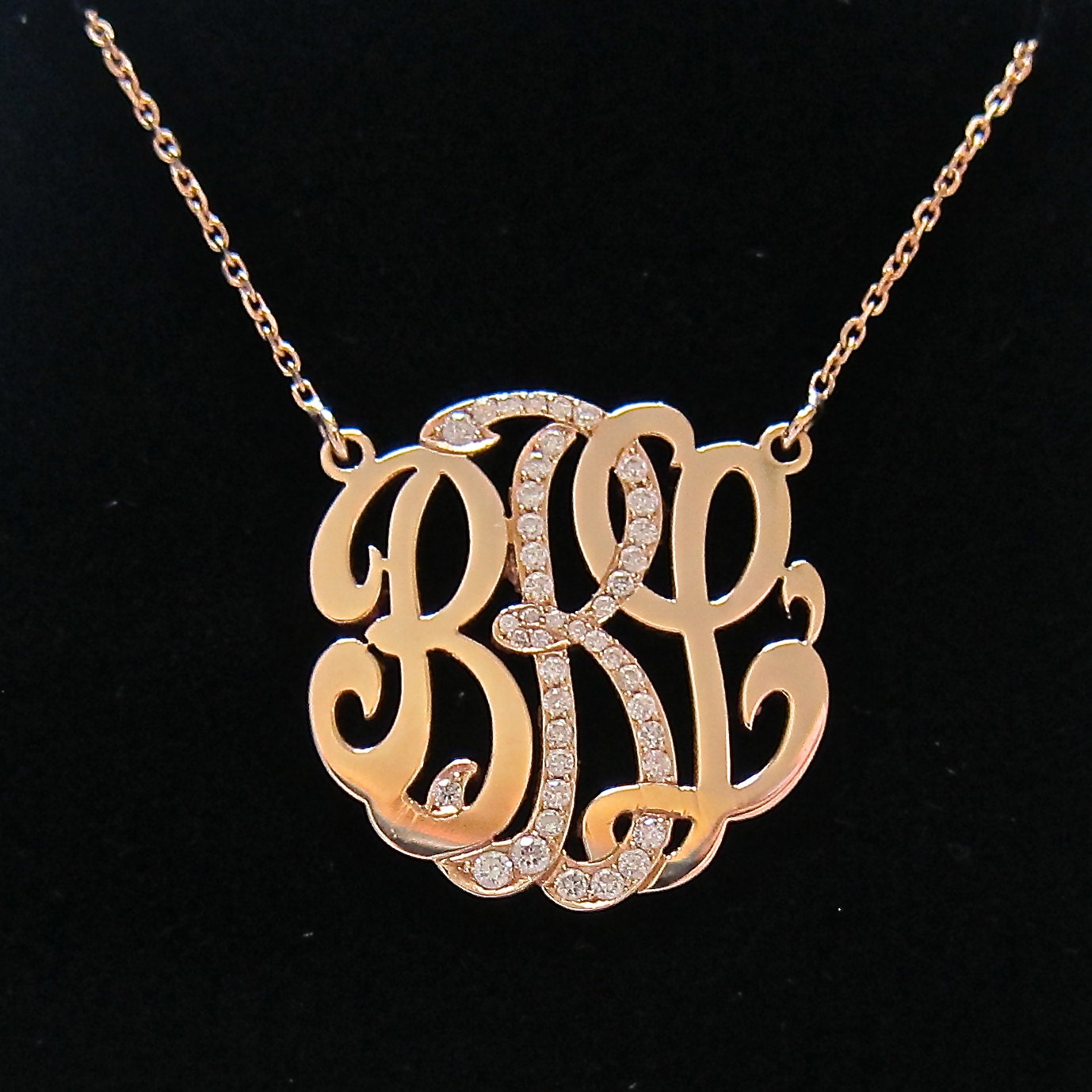 Mini 14k Gold Monogram Necklace with Diamond Middle Initial