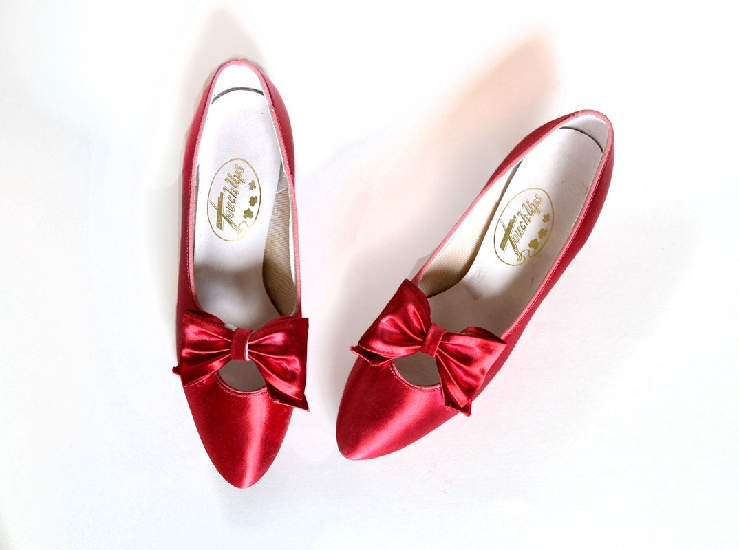 red satin shoes with bow