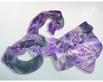 Purple silk scarf - LILAC scarf - hand painted scarves - lilac flowers scarf - violet scarf - foulard - purple scarf - ready to go