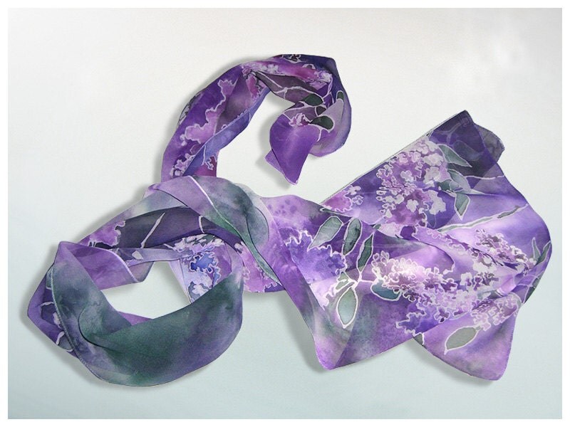 Purple silk scarf LILAC scarf hand painted scarves lilac