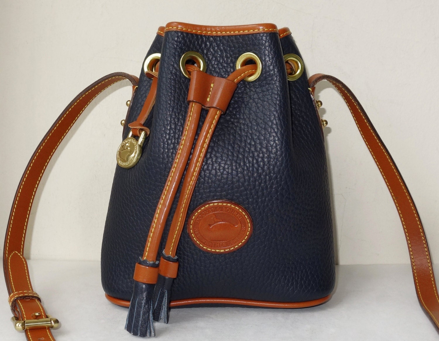 Vintage Mint Dooney & Bourke Navy Blue and Tan Brown Leather