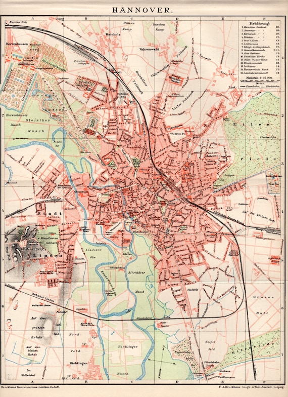 Items similar to 1894 Hannover City Map, Hanover, Lower Saxony ...