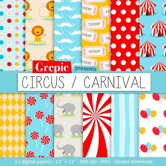 Items similar to Digital paper circus: "CIRCUS CARNIVAL" with circus ...