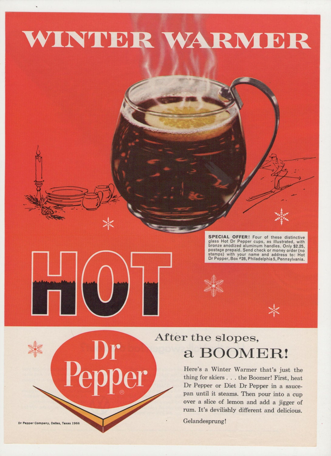 1966 Hot Dr Pepper and Rum Recipe Advertisement Soda by