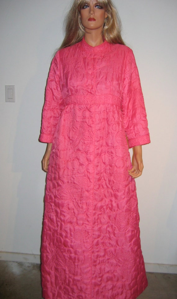 Items similar to Mushroom Quilted Robe. Hot Pink. Women's Vintage 1970