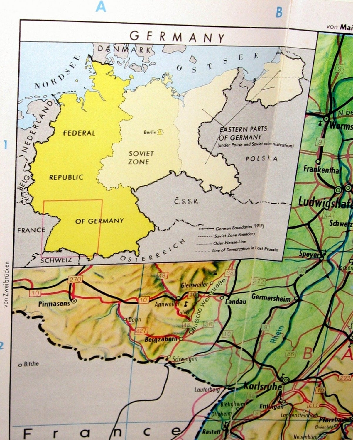 1960s German Map Fold Up Travel Ephemera Baden Wurttemberg Germany ...