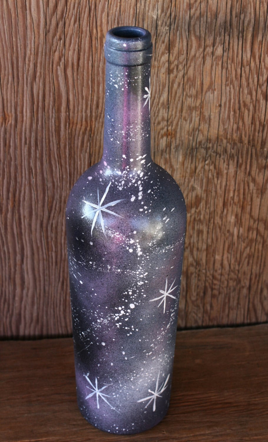 Galaxy hand painted wine bottle vase by LucentJane on Etsy