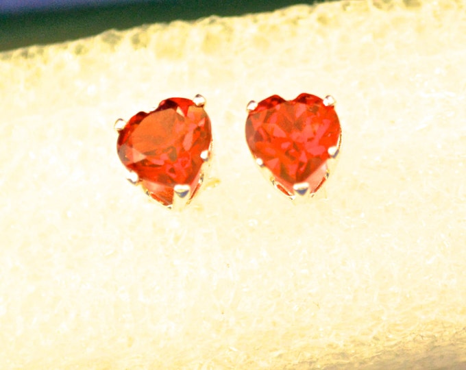 Garnet Heart Earrings, 6mm Heart Shape, Natural, Set in Sterling Silver E305