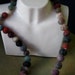 Felt Pearl Necklace, multi coloured with green glass and labrodite strung on stainless steel wire
