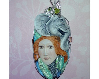 Elephant and Goddess Good Luck Handmade Pendant