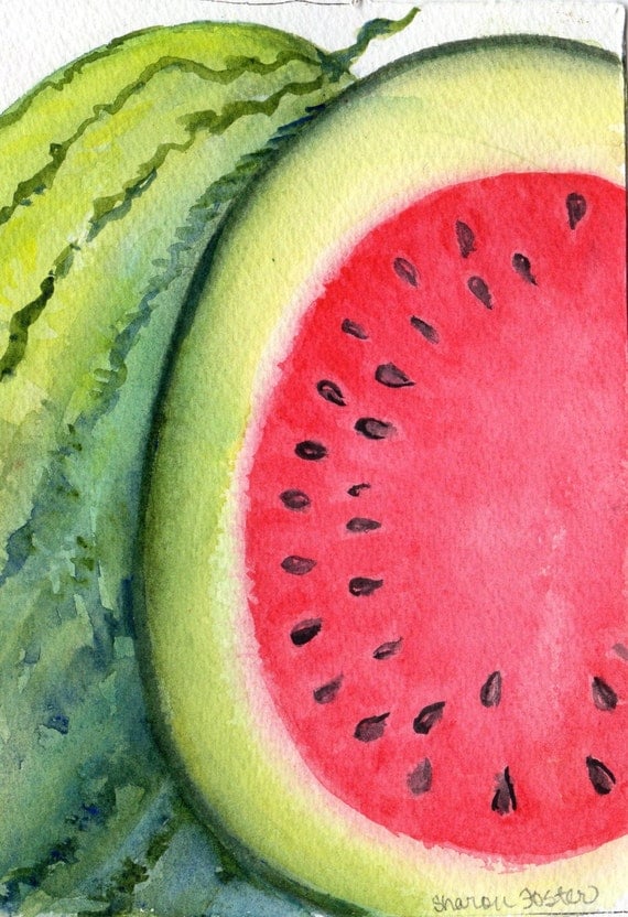 Watermelon Watercolor Painting Fruit Series 5 x 7 Original
