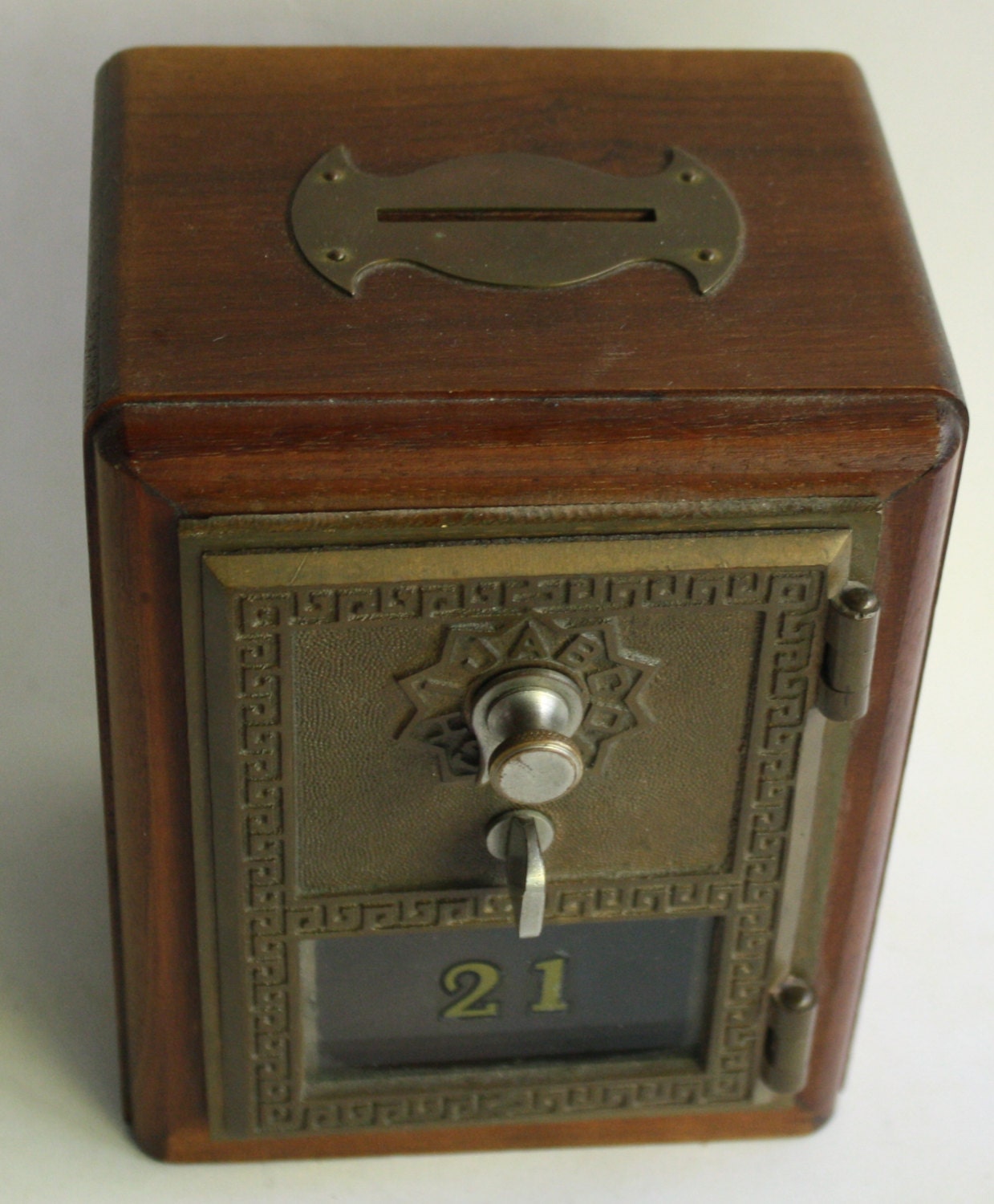 Vintage Post Office Mailbox Knothole Wooden Coin bank Forney