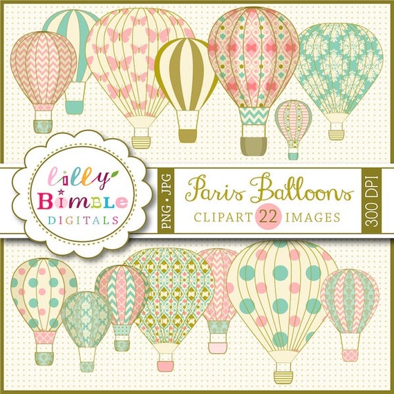 Balloon clipart Paris Hot Air Balloons with damask, digital scrapbooking INSTANT DOWNLOAD Il_570xn