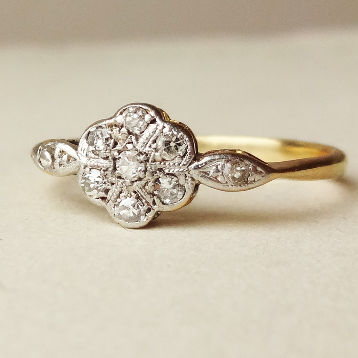 Art Deco Diamond Flower Ring Antique Engagement Ring Diamond