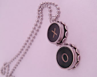 Hugs and Kisses X O Vintage Typewriter Key Necklace with 18 Inch Ballchain