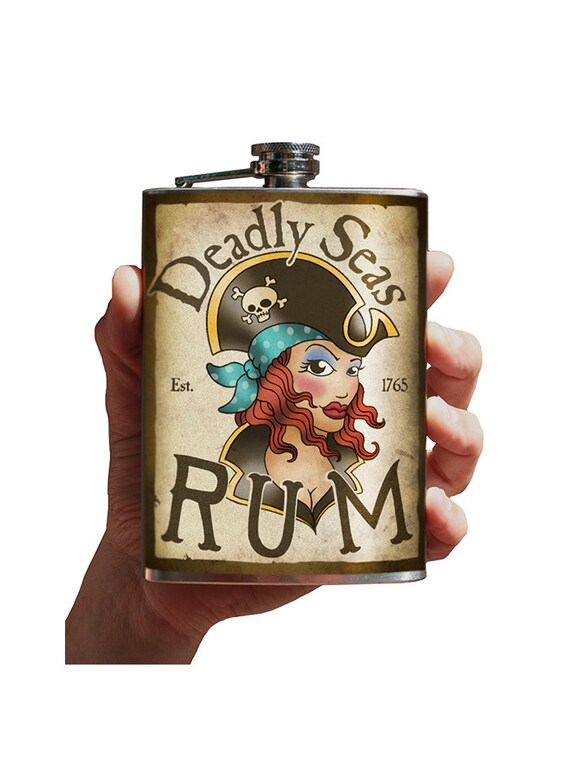 Deadly Seas Rum stainless steel flask 8 oz. by trixieandmilo