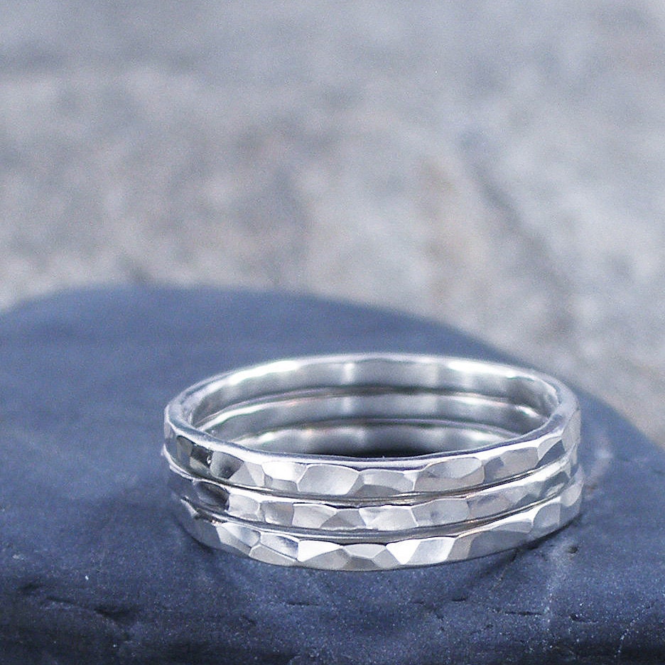 Sterling Silver Stack Rings Hammered Set of 3