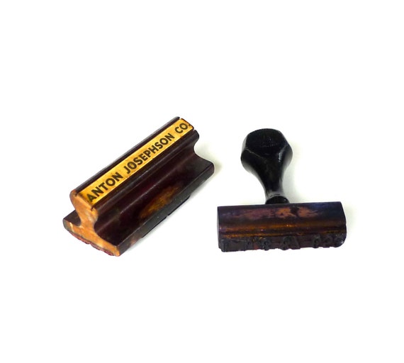 Pair of Old Wood Handle Rubber Stamps 1940s