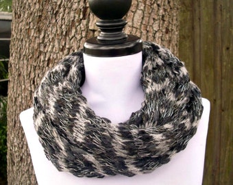 Circle Scarf Infinity Scarf Knit Cowl - Infinity Cowl in Greytone Black White Grey Cowl Grey Scarf Womens Accessories - READY TO SHIP
