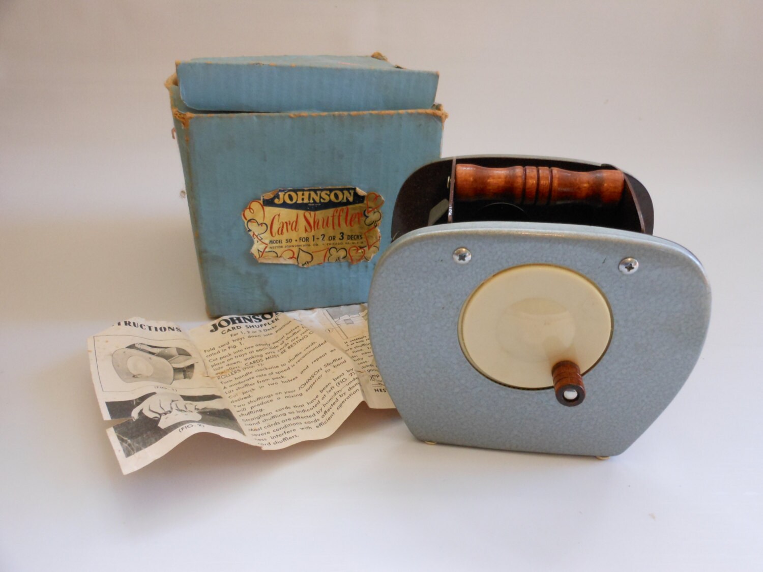 VINTAGE CARD SHUFFLER Model 50 in Original Box Metal Wood