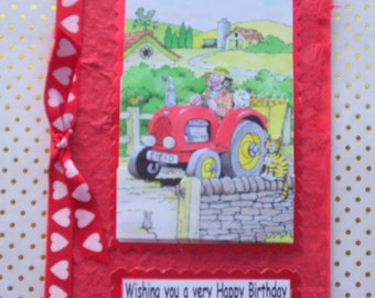 Jolly Tractor, Farmer, Old McDonald Birthday Card