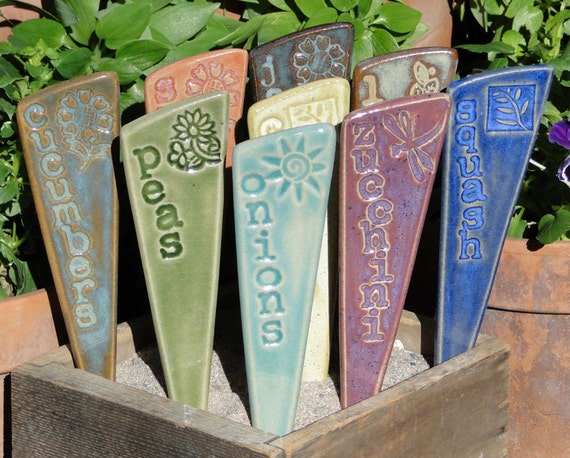 Veggie Garden Markers / Plant Stakes - A Set of 3 vegetable ceramic garden markers