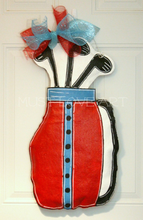 Golf Bag Wood Door Hanger Decoration Fathers by MustLoveArtStudio