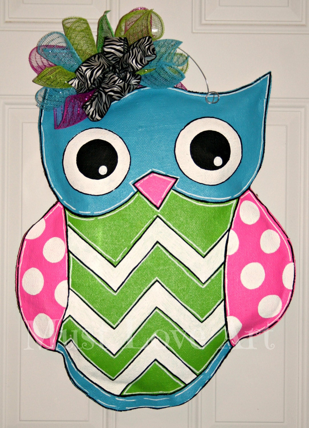 Owl Wood Door Hanger Decoration Chevron Polka by MustLoveArtStudio