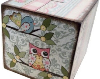 EXTRA, Extra Large Wooden Coin Bank Box Personalized 8"x8"x8" Boy Piggy Bank Coin Box Prayer Box, Owls - Other Designs,Baptism MADE To ORDER