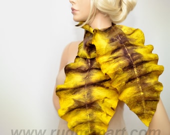 Felted Scarf made from Wool and Silk scarf Yellow Brown