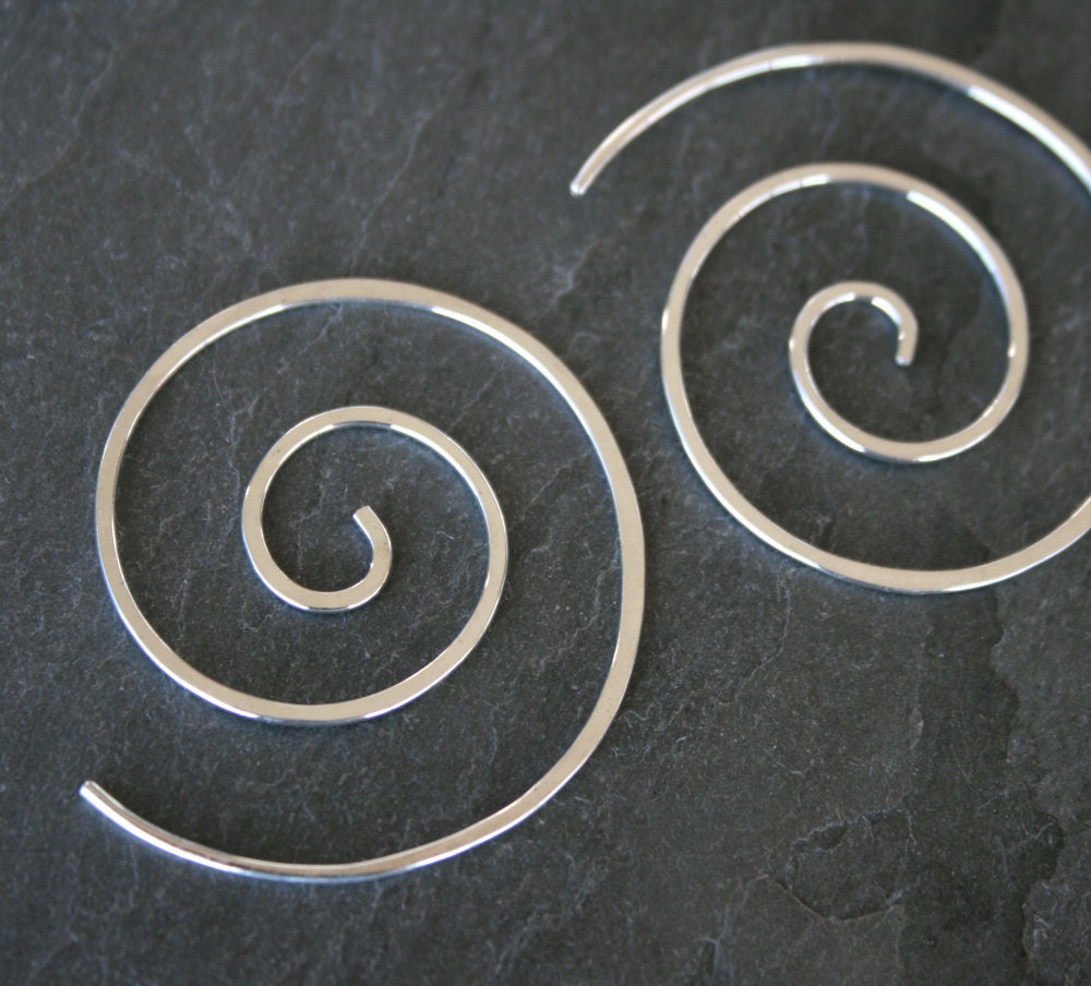 Spiral Earrings Sterling Silver Swirl Shaped Wave Koru