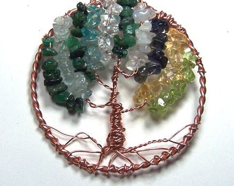 Copper Family Tree brooch pin or necklace pendant - Personalized gem tree of life sculpture - gemstone birthstone mothers day birthday gift