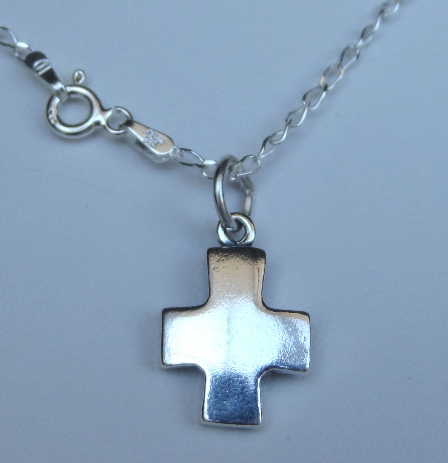 Sterling Silver Plain Square Cross Boy Necklace Boys