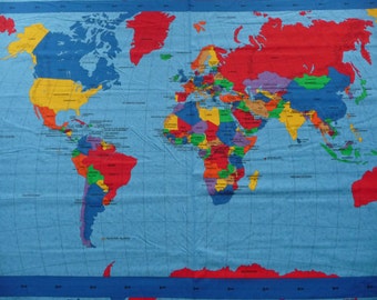 Map Of The World Cloth Fabric World Map Panel