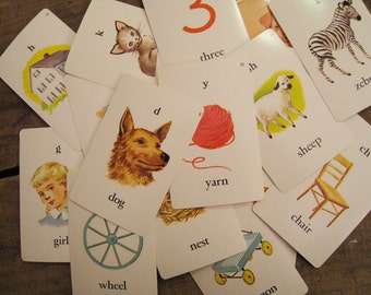 Vintage Alphabet Flash Cards - Set of 6 - Letters and Illustrations, Alphabet, Phonics, Educational