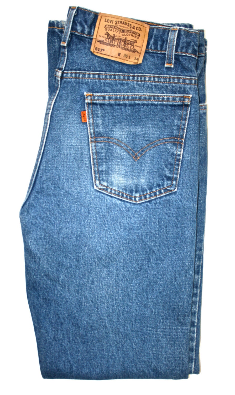 Vintage Levis 517 Orange Tab Jeans Size 36/34 by VintageMensGoods