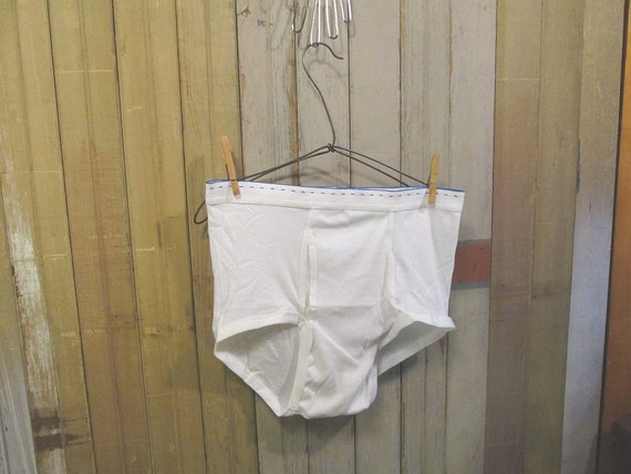 Vintage Cotton Underwear White Briefs dashed elastic 60s 70s mens L 38