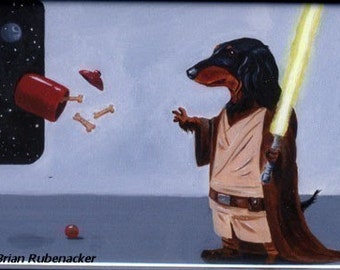 Dachshund dog art, Jedi Dog Art Magnet
