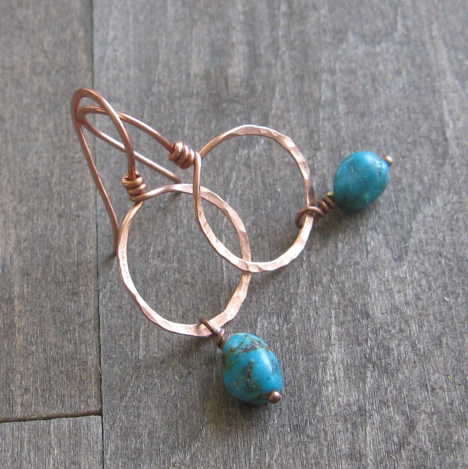 Turquoise and copper earrings minimalist earrings artisan