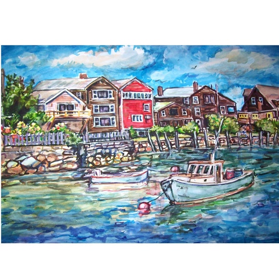 WATERFRONT SCENE 11x15 original painting seascape by GHART on Etsy