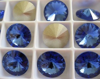 4 Sapphire Foiled Swarovski Rivoli Stone 1122 12mm